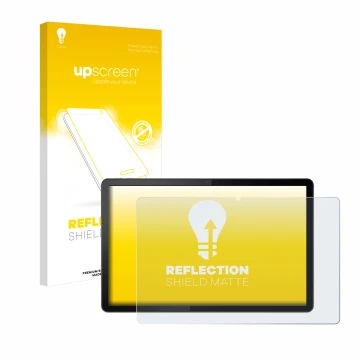 Vorderseite einer Produktverpackung mit dem Markenlogo upscreen. Daneben ist das Gerät Lenovo Tab P11 (im Querformat) mit dem 