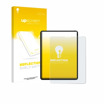 Vorderseite einer Produktverpackung mit dem Markenlogo upscreen. Daneben ist das Gerät Apple iPad Pro 12.9