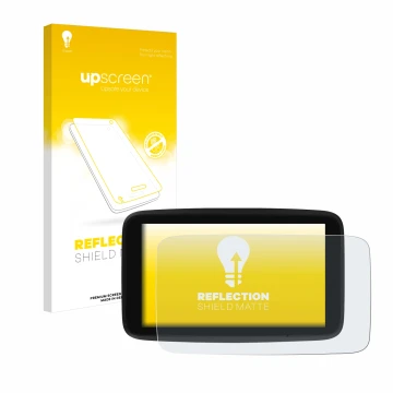 Vorderseite einer Produktverpackung mit dem Markenlogo upscreen. Daneben ist das Gerät TomTom GO Discover 7