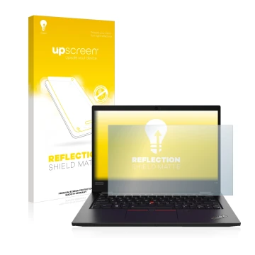 Vorderseite einer Produktverpackung mit dem Markenlogo upscreen. Daneben ist das Gerät Lenovo ThinkPad L13 Gen 2 mit dem zugeh