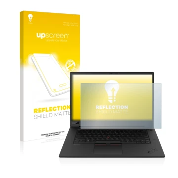 Vorderseite einer Produktverpackung mit dem Markenlogo upscreen. Daneben ist das Gerät Lenovo ThinkPad P1 Gen 3 mit dem zugehö