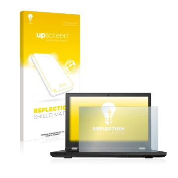 Vorderseite einer Produktverpackung mit dem Markenlogo upscreen. Daneben ist das Gerät Lenovo ThinkPad P15 mit dem zugehörigen