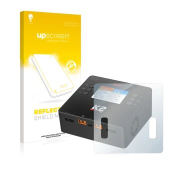 Vorderseite einer Produktverpackung mit dem Markenlogo upscreen. Daneben ist das Gerät ISDT Smart Duo Charger K2 mit dem zugeh