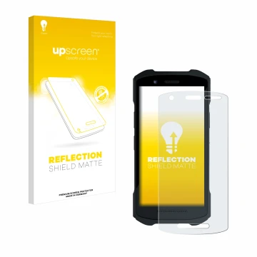 Vorderseite einer Produktverpackung mit dem Markenlogo upscreen. Daneben ist das Gerät Zebra TC26 mit dem zugehörigen Displays