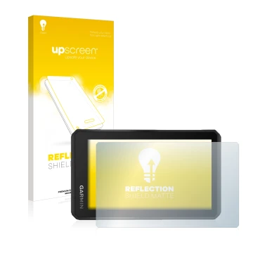 Vorderseite einer Produktverpackung mit dem Markenlogo upscreen. Daneben ist das Gerät Garmin Tread 5.5