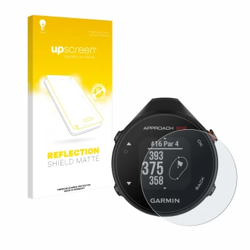 Vorderseite einer Produktverpackung mit dem Markenlogo upscreen. Daneben ist das Gerät Garmin Approach G12 mit dem zugehörigen