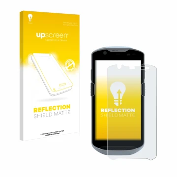 Vorderseite einer Produktverpackung mit dem Markenlogo upscreen. Daneben ist das Gerät Zebra TC52x mit dem zugehörigen Display