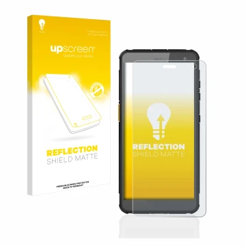 Vorderseite einer Produktverpackung mit dem Markenlogo upscreen. Daneben ist das Gerät i.safe MOBILE IS655.2 mit dem zugehörig