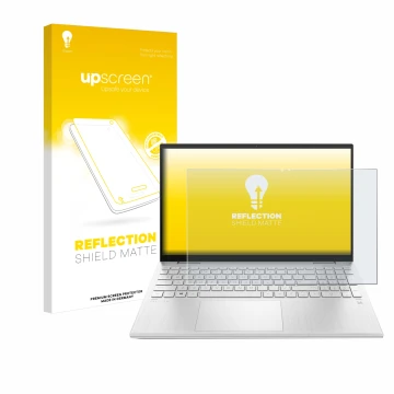 Vorderseite einer Produktverpackung mit dem Markenlogo upscreen. Daneben ist das Gerät HP Pavilion x360 (15-erX) mit dem zugeh
