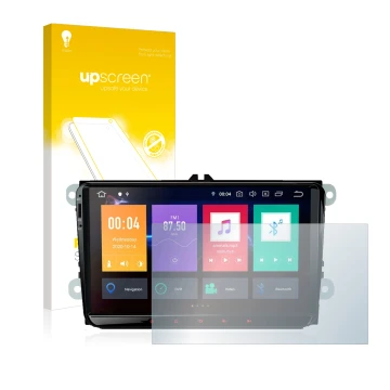 Vorderseite einer Produktverpackung mit dem Markenlogo upscreen. Daneben ist das Gerät Xtrons PBE90MTVL mit dem zugehörigen Di