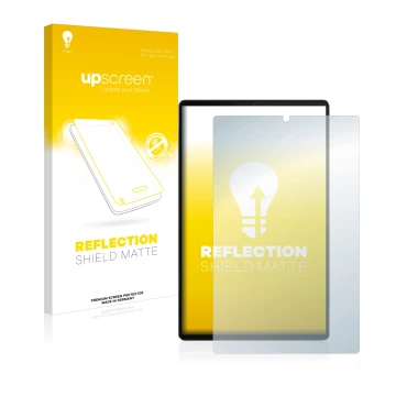 Vorderseite einer Produktverpackung mit dem Markenlogo upscreen. Daneben ist das Gerät Lenovo Tab M10 FHD Plus mit dem zugehör