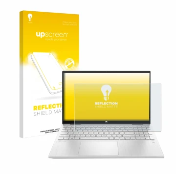 Vorderseite einer Produktverpackung mit dem Markenlogo upscreen. Daneben ist das Gerät HP ProBook 440 G8 mit dem zugehörigen D