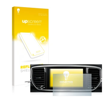 Vorderseite einer Produktverpackung mit dem Markenlogo upscreen. Daneben ist das Gerät Kia Sportage QLPE 2020 Infotainment Sys