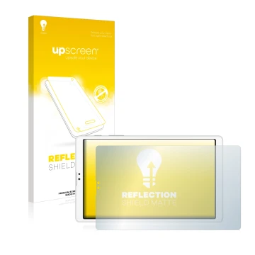 Vorderseite einer Produktverpackung mit dem Markenlogo upscreen. Daneben ist das Gerät Samsung Galaxy Tab A7 Lite LTE 2021 (im