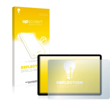 Vorderseite einer Produktverpackung mit dem Markenlogo upscreen. Daneben ist das Gerät Huawei MatePad 11 (2021) mit dem zugehö