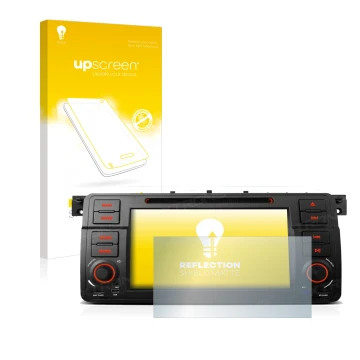 Vorderseite einer Produktverpackung mit dem Markenlogo upscreen. Daneben ist das Gerät Xtrons PQ7046B mit dem zugehörigen Disp