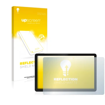 Vorderseite einer Produktverpackung mit dem Markenlogo upscreen. Daneben ist das Gerät realme Pad mit dem zugehörigen Displays