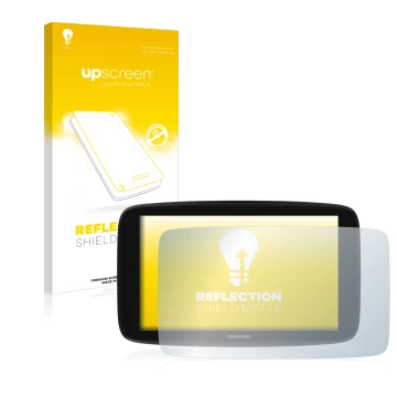 Vorderseite einer Produktverpackung mit dem Markenlogo upscreen. Daneben ist das Gerät TomTom Go Expert 6