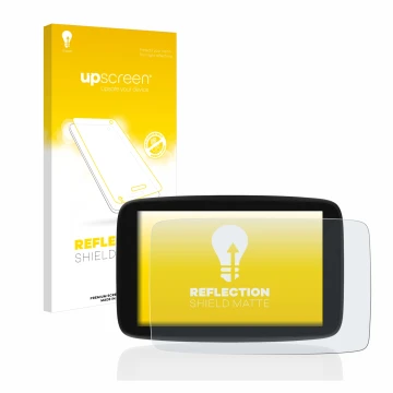 Vorderseite einer Produktverpackung mit dem Markenlogo upscreen. Daneben ist das Gerät TomTom Go Expert 7