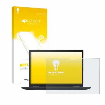 Vorderseite einer Produktverpackung mit dem Markenlogo upscreen. Daneben ist das Gerät Lenovo ThinkPad X13 Yoga Gen 2 mit dem 