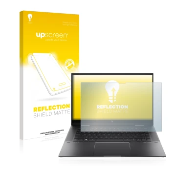 Vorderseite einer Produktverpackung mit dem Markenlogo upscreen. Daneben ist das Gerät HP Envy x360 (15-eX) (359 mm x 228.2 mm