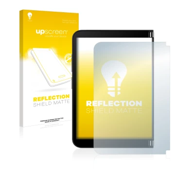 Vorderseite einer Produktverpackung mit dem Markenlogo upscreen. Daneben ist das Gerät Microsoft Surface Duo 2 (Äußeres Displa