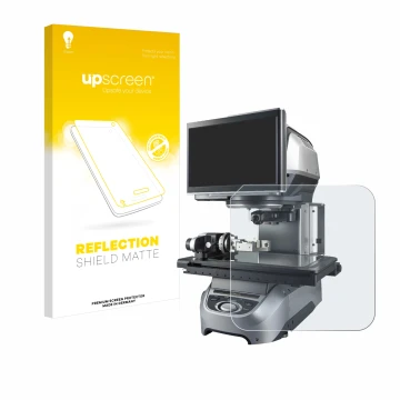 Vorderseite einer Produktverpackung mit dem Markenlogo upscreen. Daneben ist das Gerät Keyence IM-8020 Glasplatte mit dem zuge