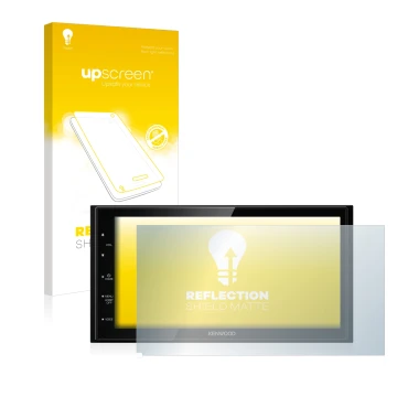 Vorderseite einer Produktverpackung mit dem Markenlogo upscreen. Daneben ist das Gerät Kenwood DMX5020DABS mit dem zugehörigen