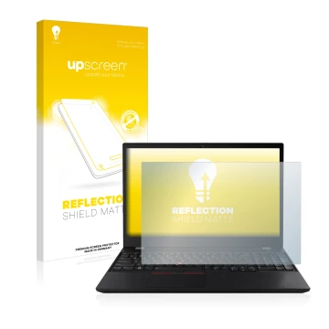 Vorderseite einer Produktverpackung mit dem Markenlogo upscreen. Daneben ist das Gerät Lenovo ThinkPad T15 Gen 2 mit dem zugeh