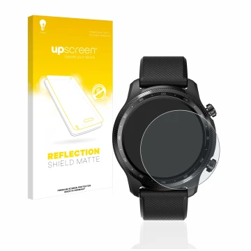 Vorderseite einer Produktverpackung mit dem Markenlogo upscreen. Daneben ist das Gerät Mobvoi Ticwatch Pro 3 Ultra GPS mit dem