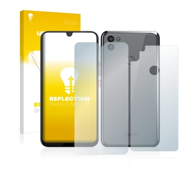 Vorderseite einer Produktverpackung mit dem Markenlogo upscreen. Daneben ist das Gerät Gigaset GS5 (Display+Rückseite) mit dem