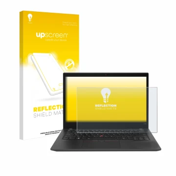 Vorderseite einer Produktverpackung mit dem Markenlogo upscreen. Daneben ist das Gerät Lenovo ThinkPad T14s Gen 2 mit dem zuge