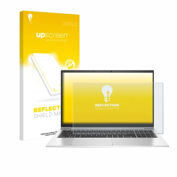 Vorderseite einer Produktverpackung mit dem Markenlogo upscreen. Daneben ist das Gerät HP EliteBook 850 G7 mit dem zugehörigen