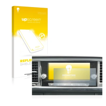 Vorderseite einer Produktverpackung mit dem Markenlogo upscreen. Daneben ist das Gerät Seat Ateca 2021 Media System 8.25