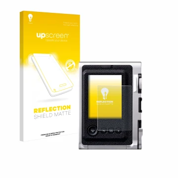 Vorderseite einer Produktverpackung mit dem Markenlogo upscreen. Daneben ist das Gerät Fujifilm Instax Mini Evo mit dem zugehö