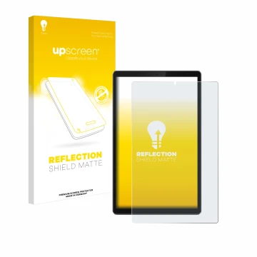 Vorderseite einer Produktverpackung mit dem Markenlogo upscreen. Daneben ist das Gerät Lenovo Tab TB-X306F mit dem zugehörigen