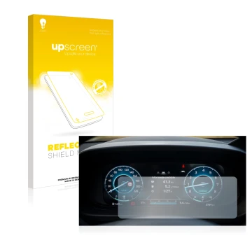 Vorderseite einer Produktverpackung mit dem Markenlogo upscreen. Daneben ist das Gerät Hyundai i20 BC3 2021 Cockpit mit dem zu