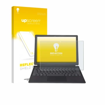 Vorderseite einer Produktverpackung mit dem Markenlogo upscreen. Daneben ist das Gerät Wortmann Terra Pad 1262 mit dem zugehör