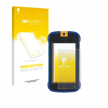 Vorderseite einer Produktverpackung mit dem Markenlogo upscreen. Daneben ist das Gerät Vtech Kidicom Max 3.0 mit dem zugehörig