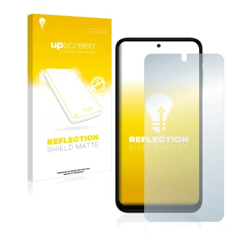 Vorderseite einer Produktverpackung mit dem Markenlogo upscreen. Daneben ist das Gerät Motorola Moto G31 mit dem zugehörigen D