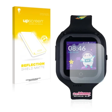 Vorderseite einer Produktverpackung mit dem Markenlogo upscreen. Daneben ist das Gerät SoyMomo Space 2.0 mit dem zugehörigen D