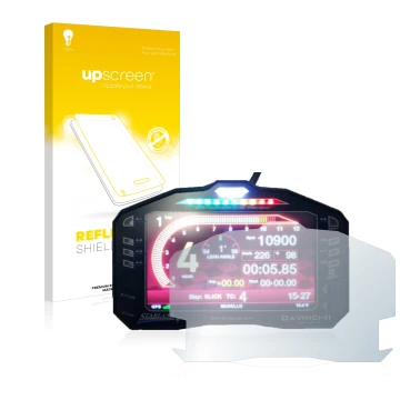 Vorderseite einer Produktverpackung mit dem Markenlogo upscreen. Daneben ist das Gerät Starlane DaVinci-II S mit dem zugehörig