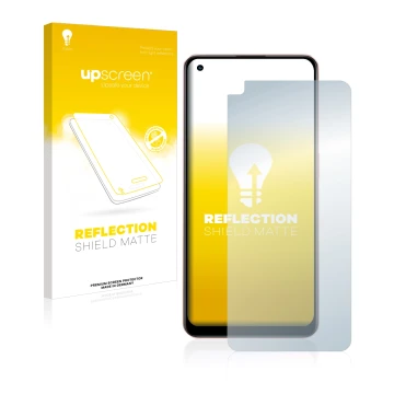 Vorderseite einer Produktverpackung mit dem Markenlogo upscreen. Daneben ist das Gerät Oppo A96 mit dem zugehörigen Displaysch