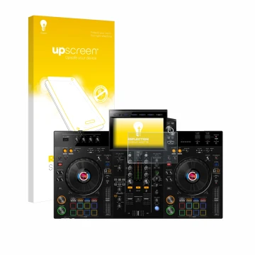 Vorderseite einer Produktverpackung mit dem Markenlogo upscreen. Daneben ist das Gerät Pioneer XDJ-RX3 mit dem zugehörigen Dis