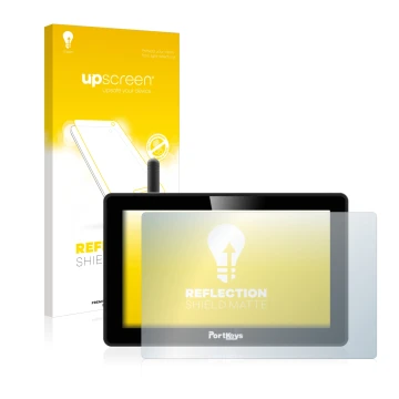 Vorderseite einer Produktverpackung mit dem Markenlogo upscreen. Daneben ist das Gerät Portkeys BM5 WR mit dem zugehörigen Dis