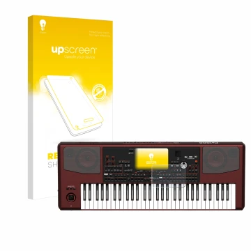 Vorderseite einer Produktverpackung mit dem Markenlogo upscreen. Daneben ist das Gerät KORG Pa1000 mit dem zugehörigen Display