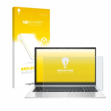 Vorderseite einer Produktverpackung mit dem Markenlogo upscreen. Daneben ist das Gerät HP EliteBook 850 G8 mit dem zugehörigen