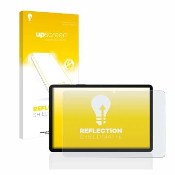 Vorderseite einer Produktverpackung mit dem Markenlogo upscreen. Daneben ist das Gerät Samsung Galaxy Tab S8 WiFi mit dem zuge