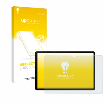 Vorderseite einer Produktverpackung mit dem Markenlogo upscreen. Daneben ist das Gerät Samsung Galaxy Tab S8 Plus WiFi mit dem