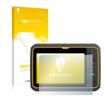 Vorderseite einer Produktverpackung mit dem Markenlogo upscreen. Daneben ist das Gerät Trimble T7 mit dem zugehörigen Displays